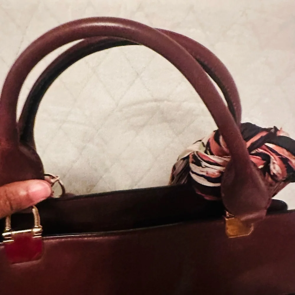 Coach Burgundy/Wine Leather Satchel with Scarf - Picture 6 of 11